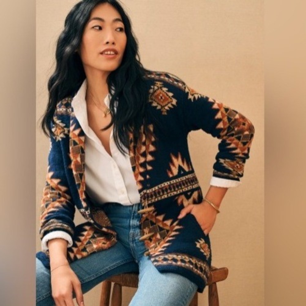 Faherty x B.YELLOWTAIL Lodge Cardigan Jacket Wolf Mountain Organic Cotton Sz S